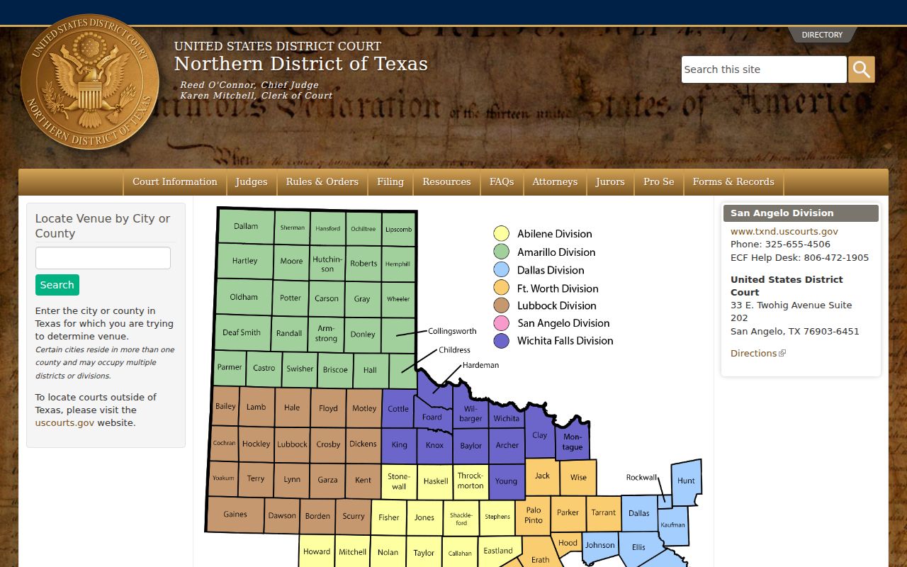 Irion County arrest warrants and the separate Northern District of Texas San Angelo Division