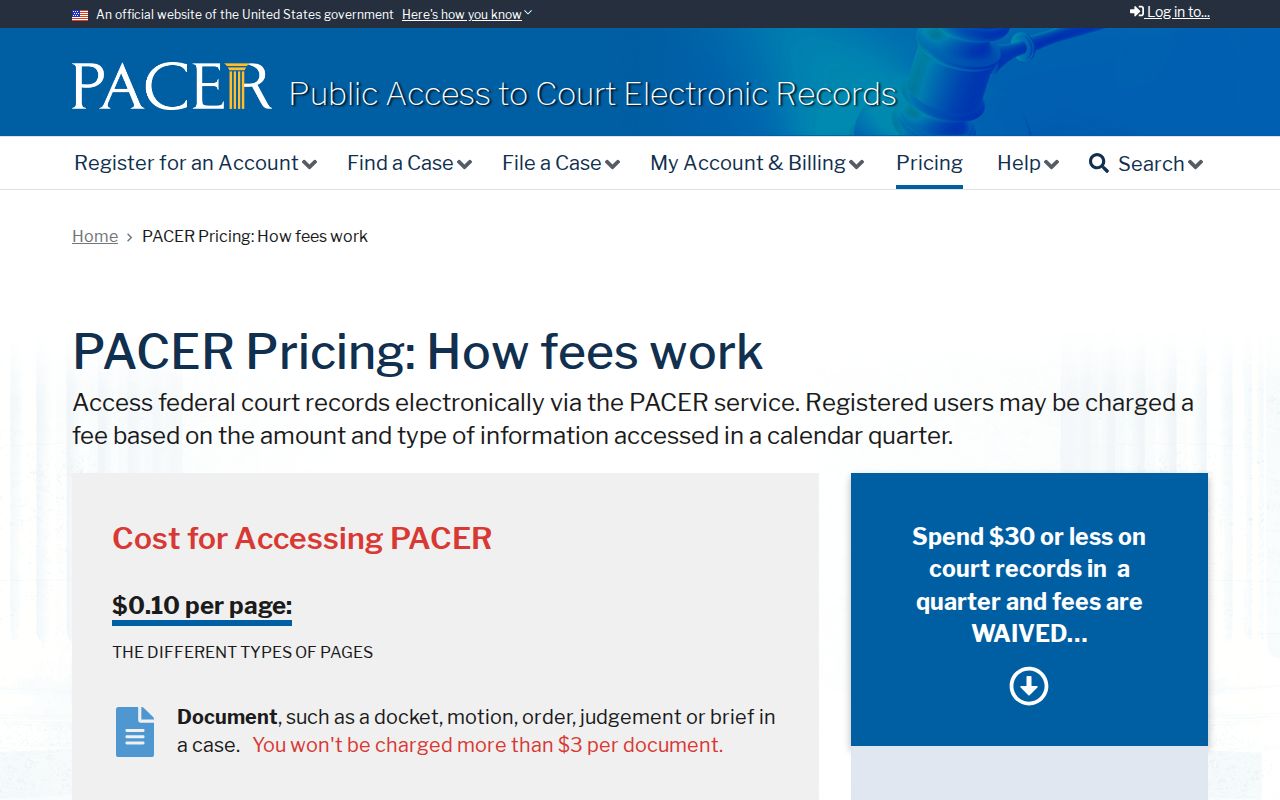 Irion County arrest warrant research: federal PACER docket access and pricing